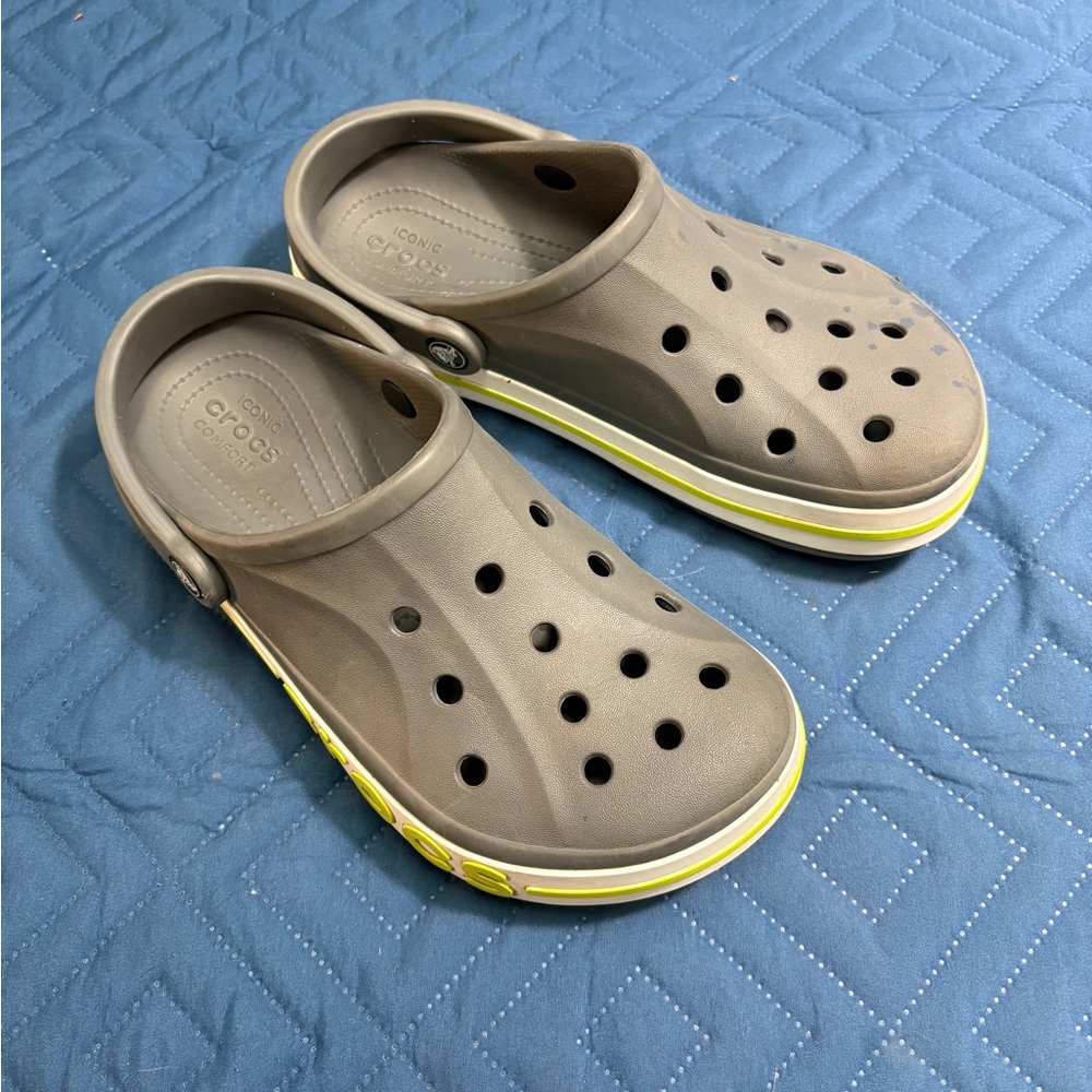 CROCS Classic Clog in Taupe with Yellow Trim